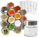 Kit com 15 Potes Magnéticos para Armazenamento de Temperos – Tampas em Aço Inoxidável e 60 Rótulos Inclusos
